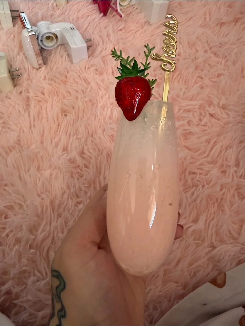Bath & Body Works Champagne Glass Night Light with Red Strawberry Accent